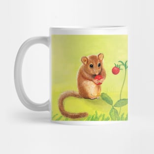 Hazel (or Common) dormouse eating woodland strawberry Mug